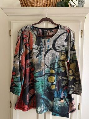 Ali Miles Abstract "Art-to-Wear" Tunic Top - French Brushed | Women's Size XL